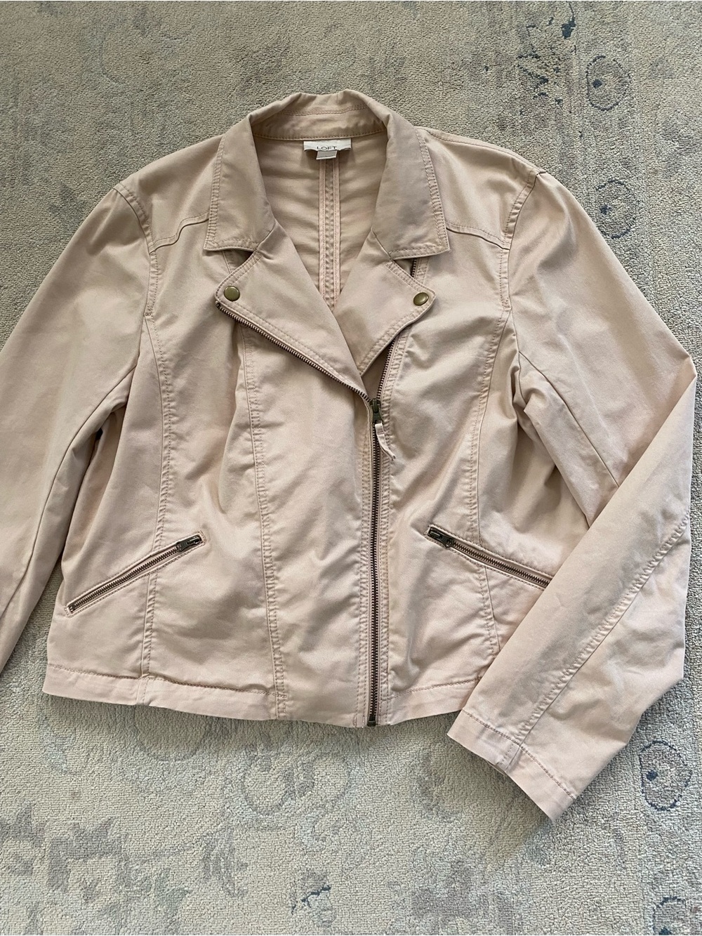 LOFT Cotton Moto Jacket Blush Pink Large Twill Zip Lightweight Fall Spring Muted